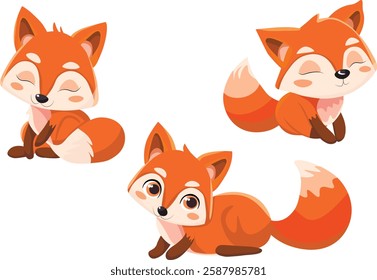 Cute fox set.  stickers. vector illustration