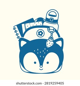 Cute fox shaped backpack. Monochrome isolated element representing stylish school accessories, student organization and back to school season.