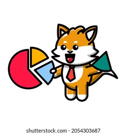 cute fox showing pie chart icon illustration vector graphic