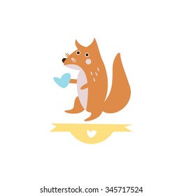 Cute Fox with a sign for text flat style