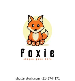 cute fox sit logo design illustration cartoon mascot vector template icon