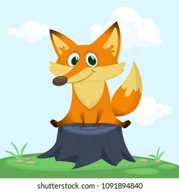 Cute fox sits. Vector illustration with an animal in cartoon style.