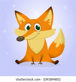 Cute fox sits. Vector illustration with an animal in cartoon style.