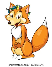 cute fox sits, vector illustration on white background