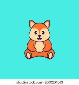 Cute fox is sitting. Animal cartoon concept isolated. Can used for t-shirt, greeting card, invitation card or mascot.