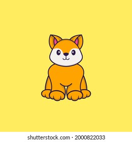 Der süße Fuchs sitzt. Konzept der Tierkarikatur einzeln. Kann für T-Shirt, Grußkarte, Einladungskarte oder Maskottchen verwendet werden.