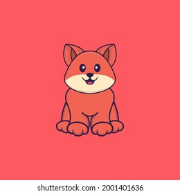 Cute fox is sitting. Animal cartoon concept isolated. Can used for t-shirt, greeting card, invitation card or mascot.