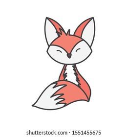 cute fox sitting cartoon animal on white background vector illustration