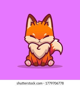 Cute Fox Sitting Cartoon Vector Icon Illustration. Animal Icon Concept Isolated Premium Vector. Flat Cartoon Style