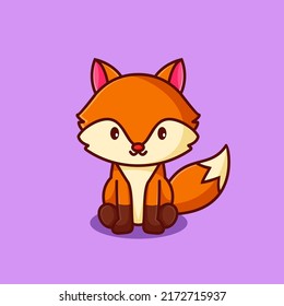 Cute Fox Sitting Cartoon Vector Icon Illustration.