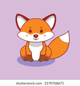 Cute Fox Sitting Flat Vector Cartoon Illustration