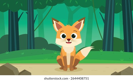 Cute Fox Sitting in Jungle – Cartoon Forest Animal Vector Illustration for Animation