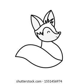 cute fox sitting on white background vector illustration thick line