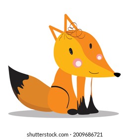 Cute fox sitting and smiling. Happy fox. Animal illustration. Forest animal. 