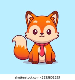 Cute Fox Sitting With Tie Cartoon Vector Icon Illustration. Animal Business Icon Concept Isolated Premium Vector. Flat Cartoon Style