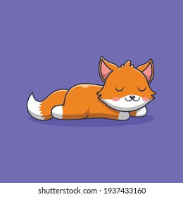 cute fox is sleeping cartoon illustration