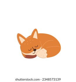 Cute fox is sleeping. Doodle vector illustration.