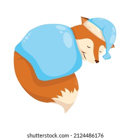 cute fox sleeping kawaii character