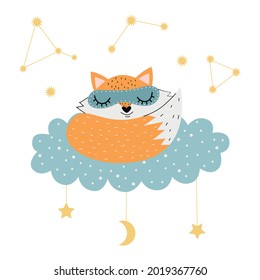 Cute fox sleeping on a cloud. 