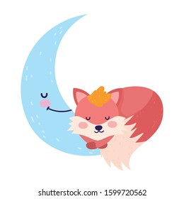 Cute fox sleeping on moon. Cartoon vector illustration for baby shower.