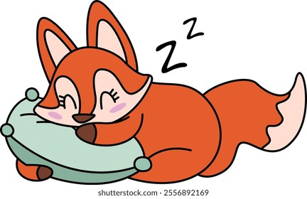 Cute fox sleeping with pillow