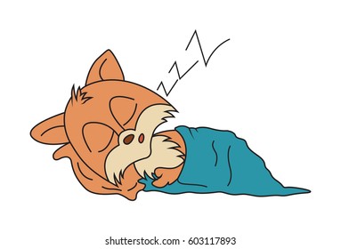 Cute Fox sleeping. Vector Illustration. Isolated on white background.