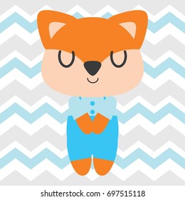 Cute fox sleeps on chevron background vector cartoon illustration for kid t shirt design, kid nursery wall and graphic wallpaper