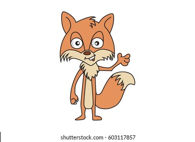Cute Fox smiling and waving hand. Vector Illustration. Isolated on white background.