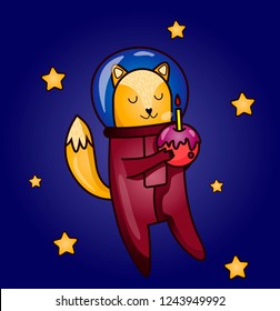 cute fox space cartoon flat vector