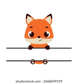 Cute fox split monogram. Funny cartoon character for shirt, scrapbooking, greeting cards, baby shower, invitation. Bright colored childish stock vector illustration