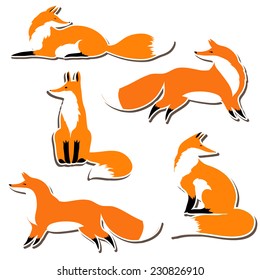 Cute fox sticker set, vector