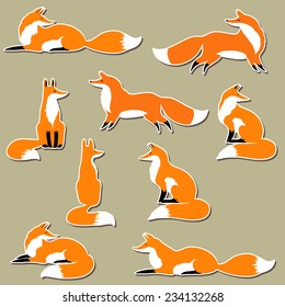 Cute fox sticker set, vector