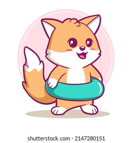 Cute fox at summer with swimming ring cartoon vector
