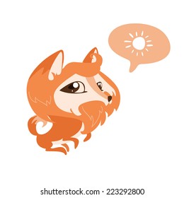 Cute fox with sun in speech bubble