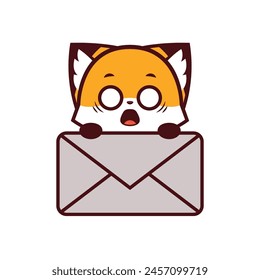 Cute Fox with surprised expression Holding a Mail Icon, vector icon, vector logo, vector sign