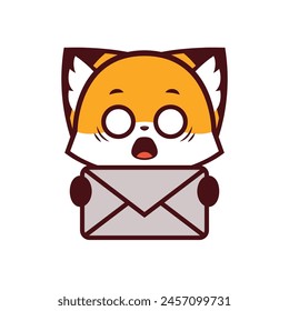 Cute Fox with surprised expression Holding a Mail Icon, vector icon, vector logo, vector sign