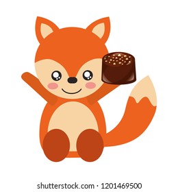cute fox with sweet candy chocolate