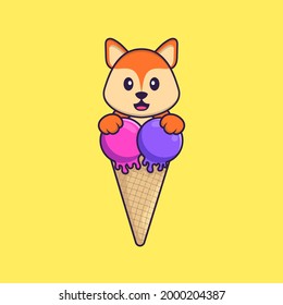 zorro lindo con helado dulce. El concepto de caricatura animal aislado. Puede usarse para camisetas, tarjetas de felicitación, tarjetas de invitación o mascota.