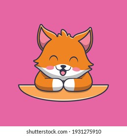 cute fox at the table cartoon illustration