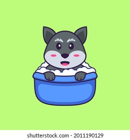 Cute fox taking a bath in the bathtub. Animal cartoon concept isolated. Can used for t-shirt, greeting card, invitation card or mascot.