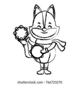 Cute fox with tambourines