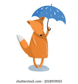 cute fox with umbrella autumn clipart, children's vector illustration with cartoon character good for card and print design