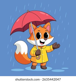 Raposa Bonita Com Guarda-Chuva Na Chuva