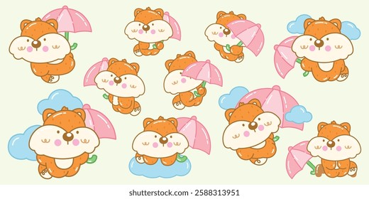 Cute Fox with Umbrella Set