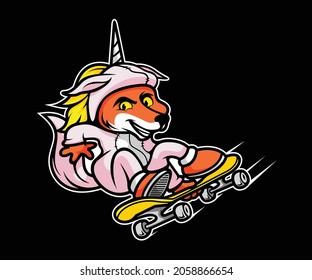 cute fox using unicorn costume vector graphic for sticker
