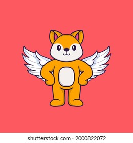 Cute fox using wings. Animal cartoon concept isolated. Can used for t-shirt, greeting card, invitation card or mascot.