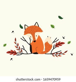 cute fox vector in autumn 