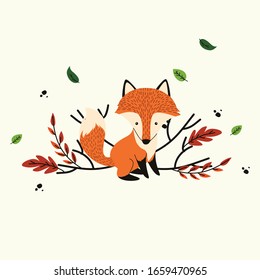 cute fox vector in autumn 