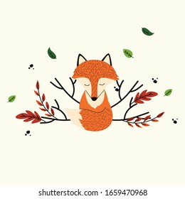 cute fox vector in autumn 