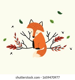 cute fox vector in autumn 